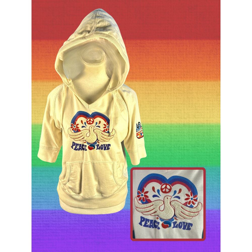 Vintage Lucky Brand Cream Hoodie with Peace & Love Graphic